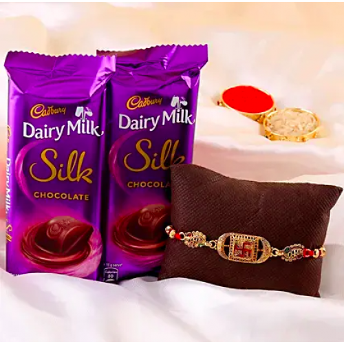 Swastik Rakhi and Silk Combo                     